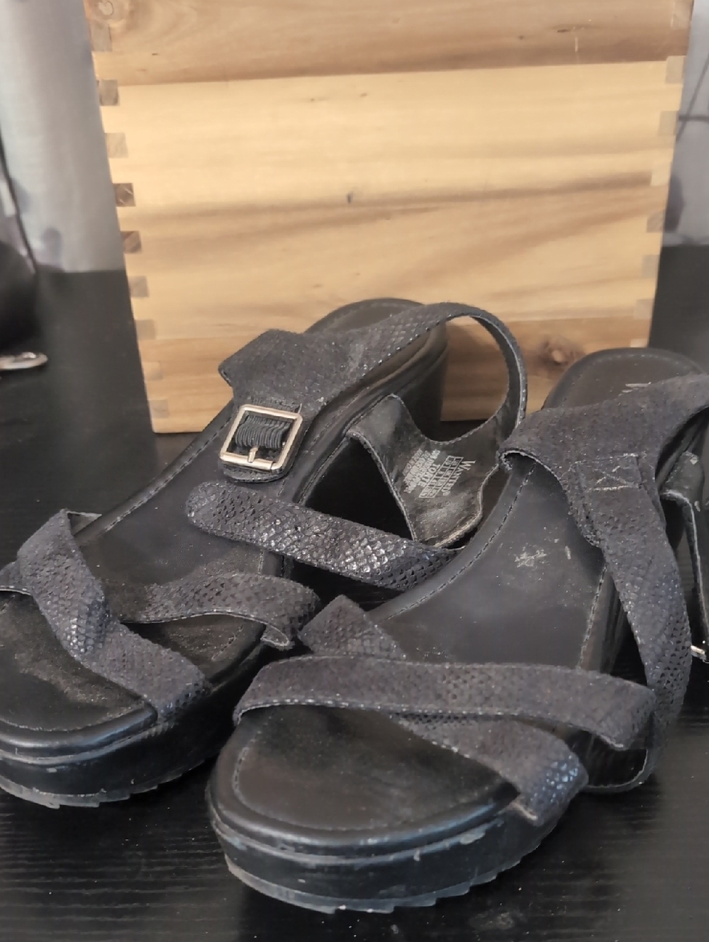 Wanted Black Textured Strappy Heeled Sandals Dirty